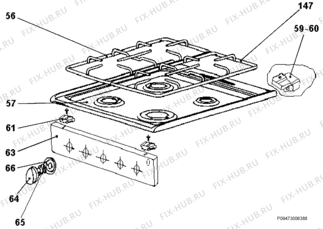Взрыв-схема плиты (духовки) Zanussi ZCG5064 - Схема узла Section 4