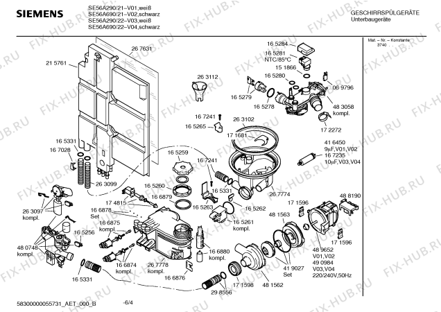 Схема №3 SE56A290 с изображением Инструкция по эксплуатации для электропосудомоечной машины Siemens 00583107