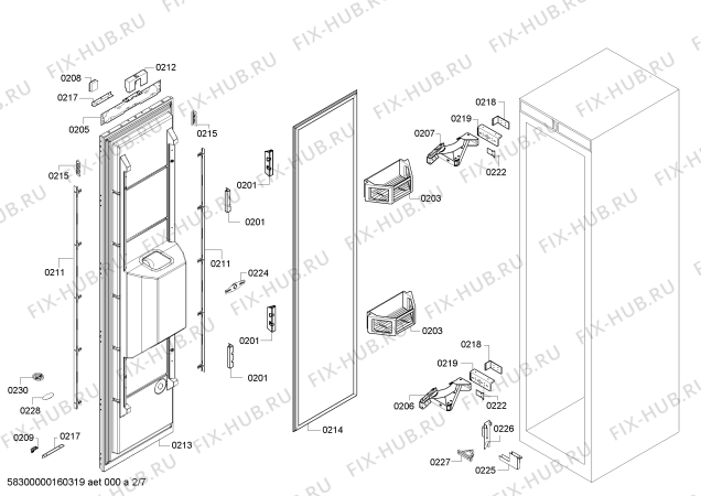 Схема №2 T18IF800SP с изображением Крышка для холодильной камеры Bosch 00687234