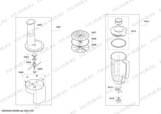 Взрыв-схема кухонного комбайна Bosch MUM58234 - Схема узла 04