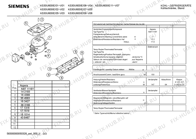 Взрыв-схема холодильника Siemens KS30U600IE - Схема узла 03
