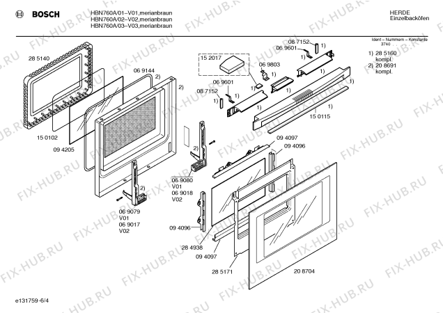 Взрыв-схема плиты (духовки) Bosch HBN760A - Схема узла 04