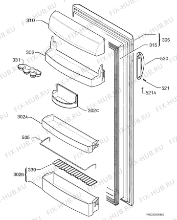 Взрыв-схема холодильника Zoppas PA30C - Схема узла Door 003