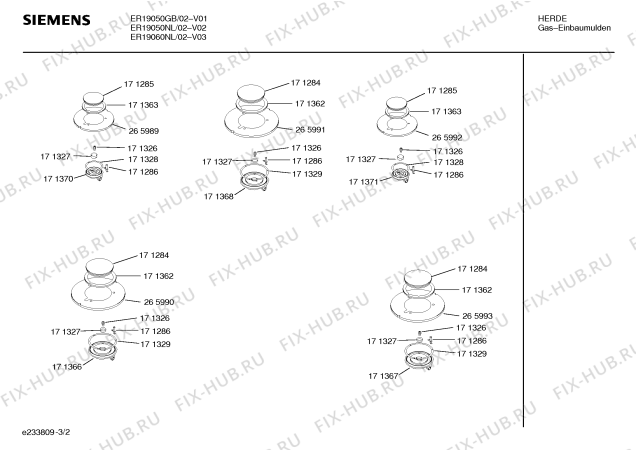 Схема №2 ER19050GB с изображением Горелка для плиты (духовки) Bosch 00171368