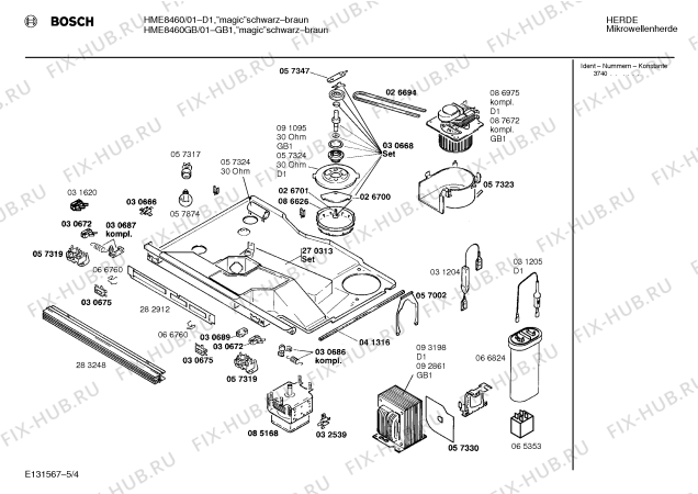 Взрыв-схема микроволновой печи Bosch HME8460GB - Схема узла 04