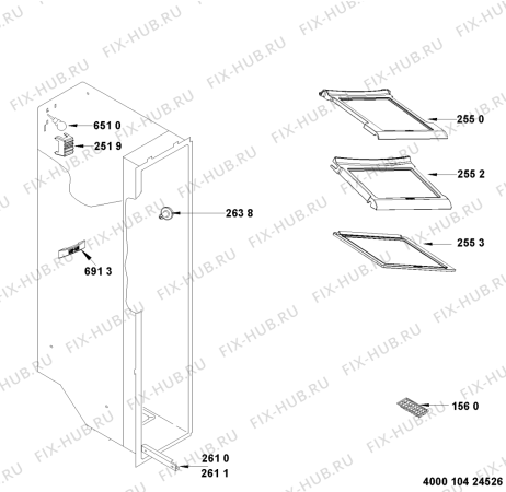 Взрыв-схема холодильника Whirlpool WSF5511S (F090598) - Схема узла