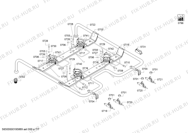 Взрыв-схема плиты (духовки) Bosch HGD523120Q - Схема узла 07