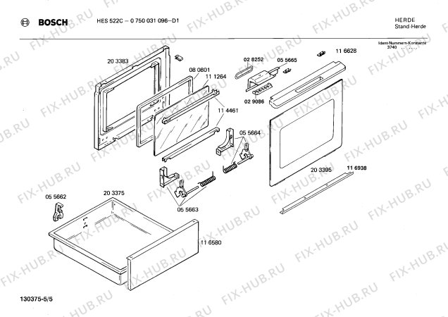 Взрыв-схема плиты (духовки) Bosch 0750031096 HES522C - Схема узла 05