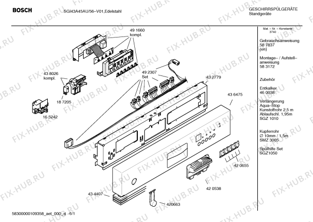 Схема №3 SGI43A45AU с изображением Передняя панель для электропосудомоечной машины Bosch 00436475