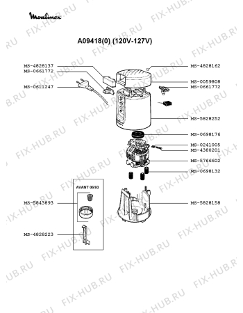 Взрыв-схема блендера (миксера) Moulinex A09418(0) - Схема узла PP001096.9P2