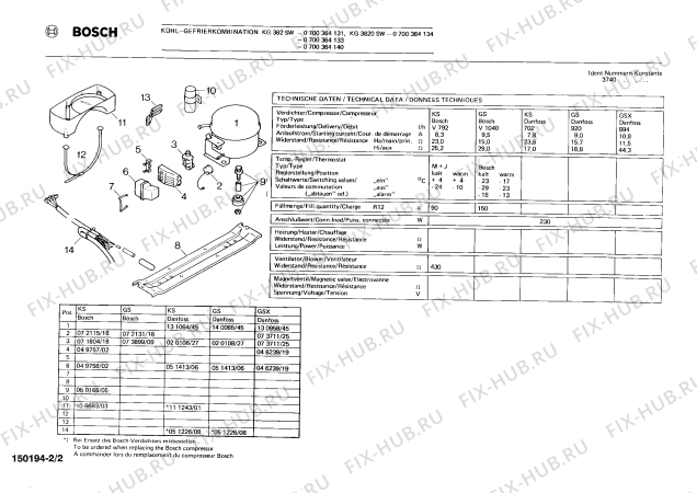 Взрыв-схема холодильника Bosch 0700364133 KG362SW - Схема узла 02