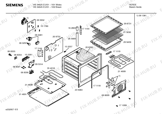 Взрыв-схема плиты (духовки) Siemens HS34625EU - Схема узла 03