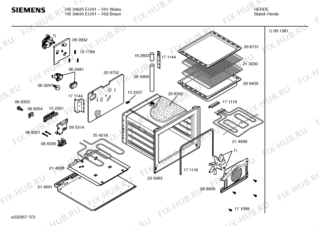 Взрыв-схема плиты (духовки) Siemens HS34645EU - Схема узла 03