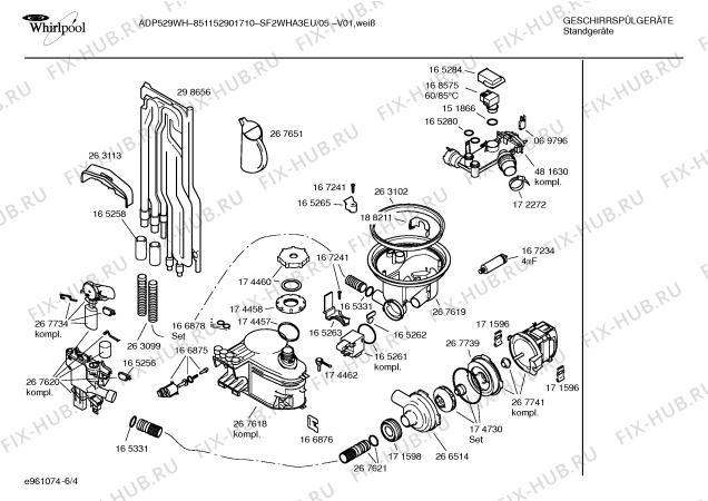 Взрыв-схема посудомоечной машины Whirlpool SF2WHA3EU ADP529WH-851152901710 - Схема узла 04