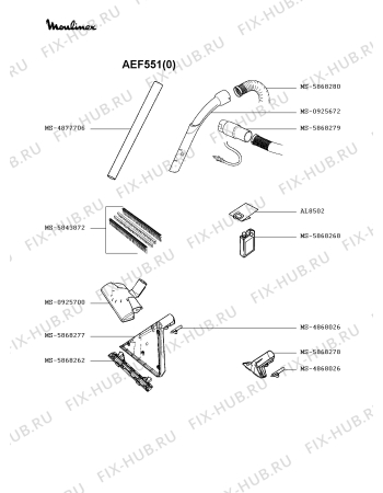 Взрыв-схема пылесоса Moulinex AEF551(0) - Схема узла 3P002286.3P3