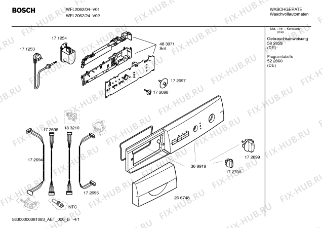 Схема №2 WFL2062 BOSCH Maxx WFL2062 с изображением Инструкция по эксплуатации для стиралки Bosch 00582859