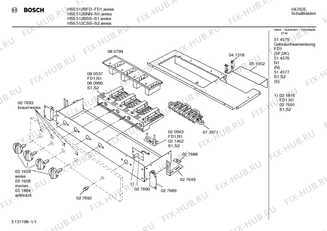 Схема №1 HSE512BNN с изображением Панель для электропечи Bosch 00027693