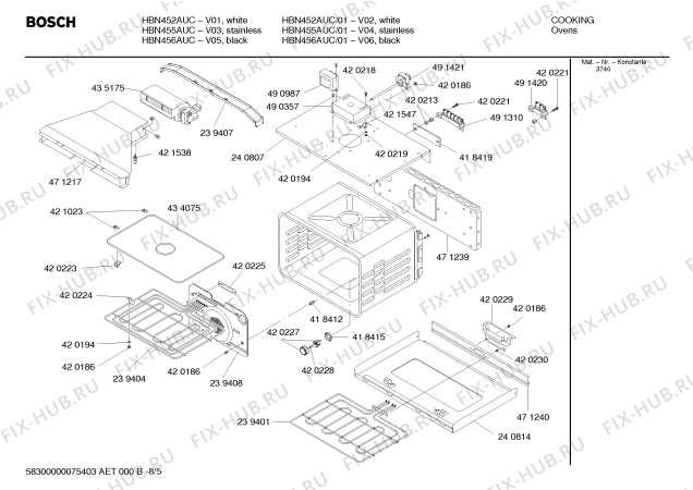 Взрыв-схема плиты (духовки) Bosch HBN456AUC - Схема узла 05