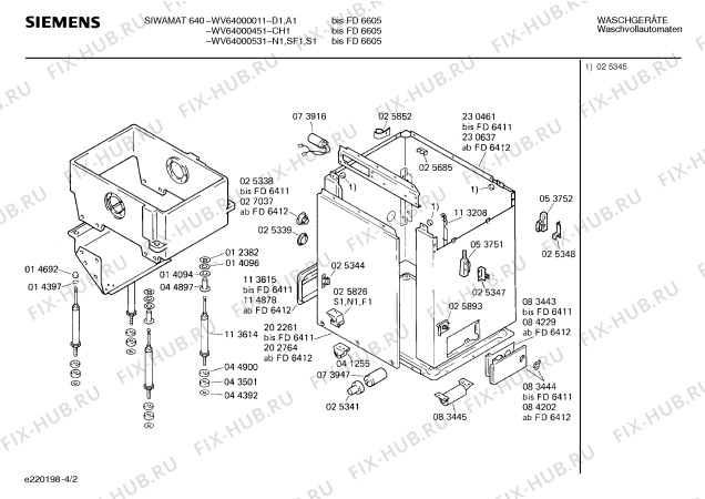 Взрыв-схема стиральной машины Siemens WV64000011 SIWAMAT 640 - Схема узла 02