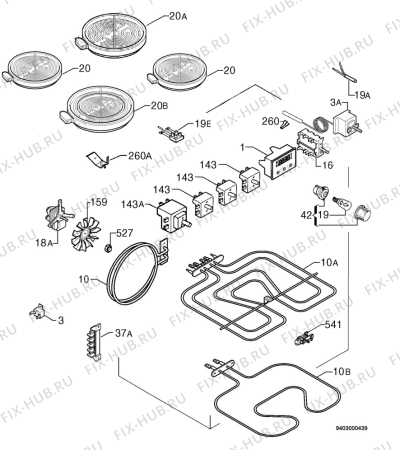 Взрыв-схема плиты (духовки) Zanussi ZCC6600X - Схема узла Electrical equipment 268