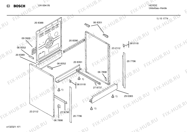 Схема №2 EH694HL с изображением Рамка для плиты (духовки) Bosch 00093960
