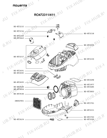 Взрыв-схема пылесоса Rowenta RO472311/411 - Схема узла WP004460.0P2