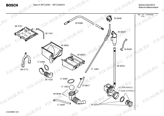 Схема стиральной машины Bosch WFC2046 Maxx4 WFC2046 - Схема узла 04 Взрыв-схема стиральной машины Bosch WFC2046 Maxx4 WFC2046 - Схема узла 04
