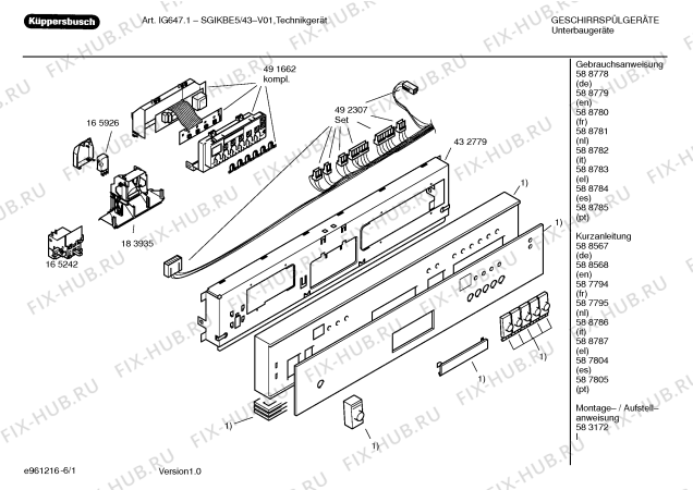 Схема №1 SGIKBE5 с изображением Краткая инструкция для электропосудомоечной машины Bosch 00588787