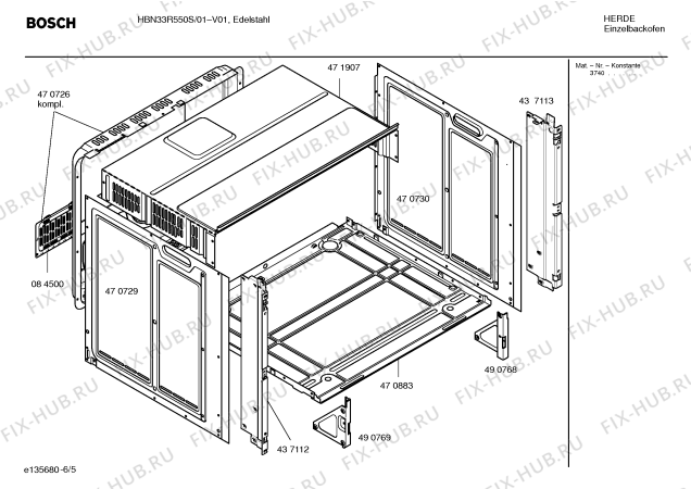 Взрыв-схема плиты (духовки) Bosch HBN33R550S - Схема узла 05