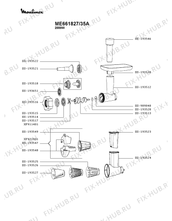 Взрыв-схема мясорубки Moulinex ME661827/35A - Схема узла UP005550.6P4