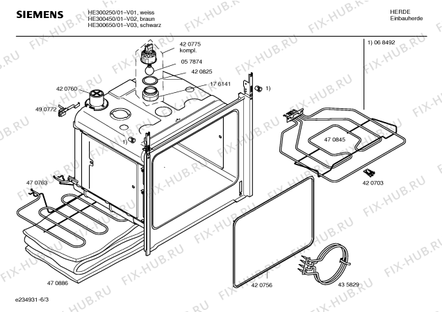 Взрыв-схема плиты (духовки) Siemens HE300450 - Схема узла 03