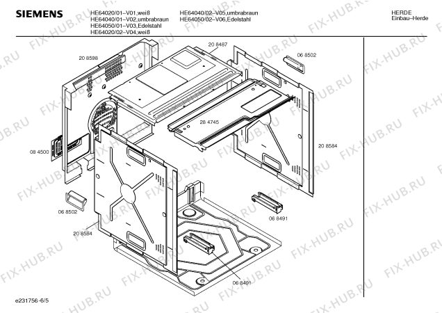 Взрыв-схема плиты (духовки) Siemens HE64050 - Схема узла 05