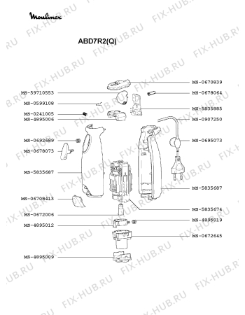 Взрыв-схема блендера (миксера) Moulinex ABD7R2(Q) - Схема узла NP002407.1P2