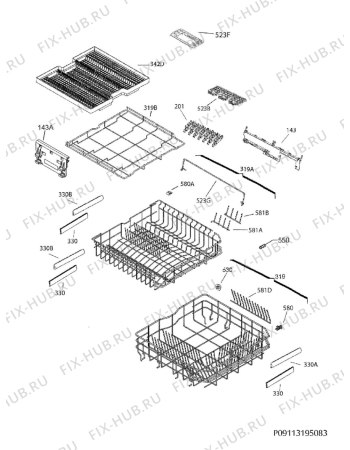 Взрыв-схема посудомоечной машины Electrolux ESI8710ROX - Схема узла Basket 160