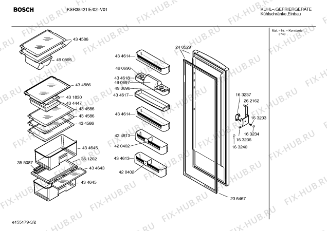 Схема №2 KSK38423FF с изображением Дверь для холодильника Siemens 00240529