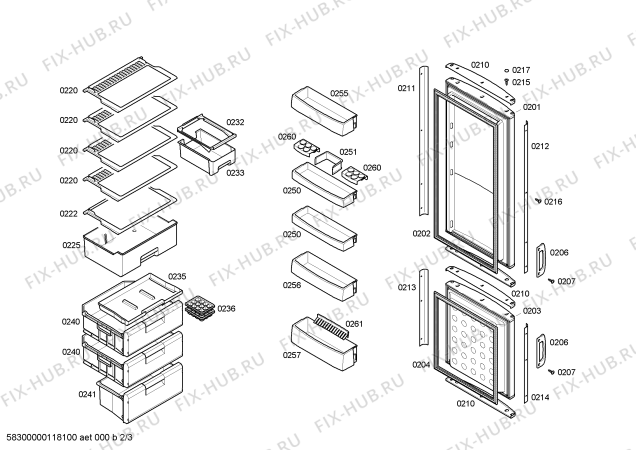 Схема №2 3KED6831 с изображением Дверь для холодильной камеры Bosch 00244358