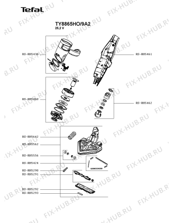 Взрыв-схема пылесоса Tefal TY8865HO/9A2 - Схема узла 0P005533.2P2