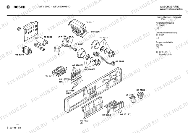 Схема №1 WFV6900 с изображением Панель управления для стиралки Bosch 00278135