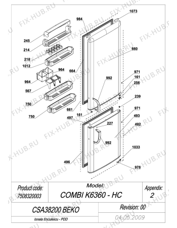 Взрыв-схема холодильника Beko BEKO CSA 38200 (7508320003) - EXPLODED VIEW DOORS CSA 38200 BEKO