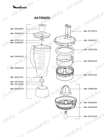 Взрыв-схема кухонного комбайна Moulinex AAT5S9(R) - Схема узла PP000387.7P3