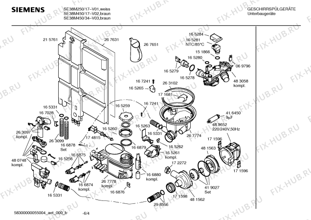 Взрыв-схема посудомоечной машины Siemens SE38M250 Extraklasse - Схема узла 04