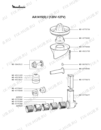 Взрыв-схема мясорубки Moulinex AA1415(0) - Схема узла 7P001023.1P3