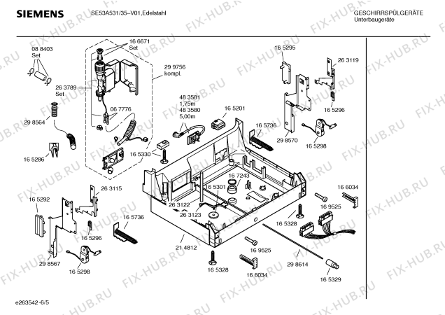 Взрыв-схема посудомоечной машины Siemens SE53A531 - Схема узла 05