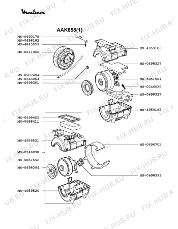 Взрыв-схема пылесоса Moulinex AAK858(1) - Схема узла VP002159.5P2