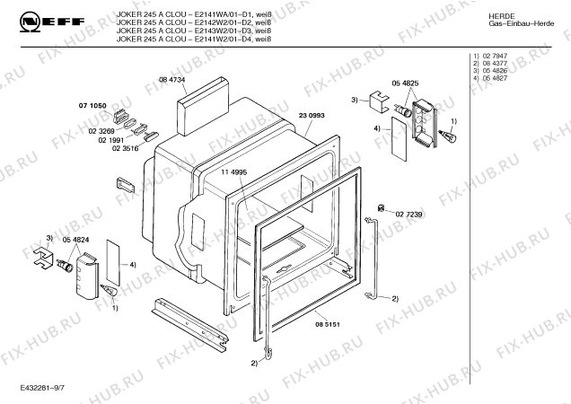 Взрыв-схема плиты (духовки) Neff E2141WA JOKER 245 A CLOU - Схема узла 08