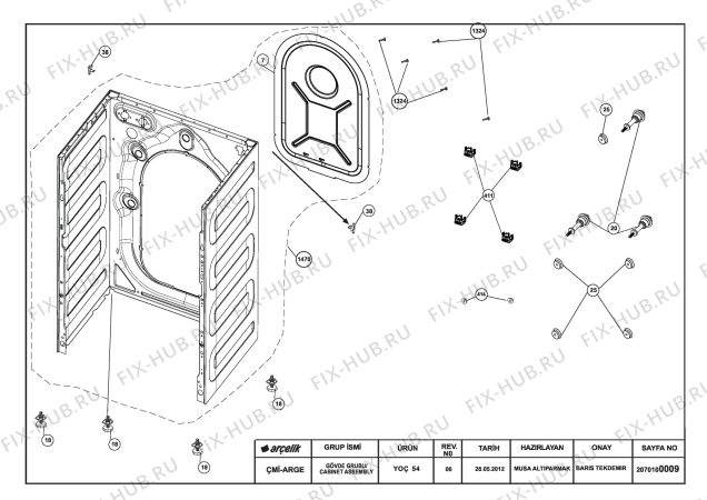Взрыв-схема стиральной машины Beko BEKO WN 6004 NS (7105983100) - CABINET ASSEMBLY YOC (REV_06)