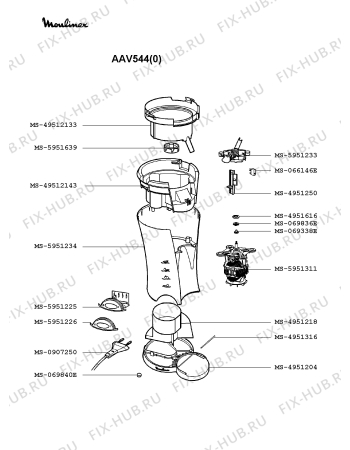 Взрыв-схема соковыжималки Moulinex AAV544(0) - Схема узла 2P000907.4P2