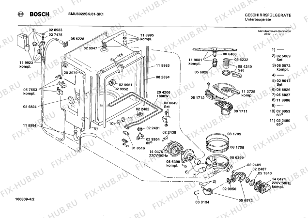 Взрыв-схема посудомоечной машины Bosch SMU6022SK - Схема узла 02