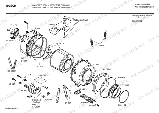 Взрыв-схема стиральной машины Bosch WFO2862EE Maxx WFO 2862 - Схема узла 03