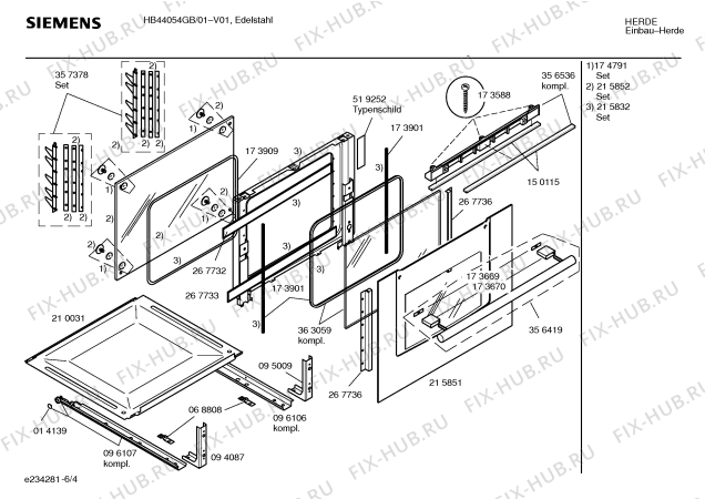 Взрыв-схема плиты (духовки) Siemens HB44054GB - Схема узла 04